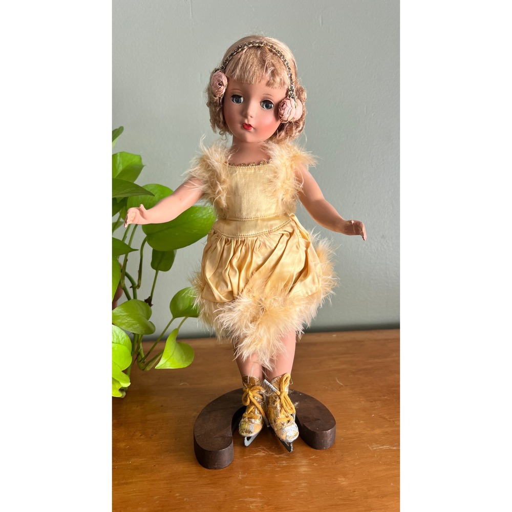 Vintage Babs Skater Doll Yellow Satin Skating Ice Skates Madame Alexander